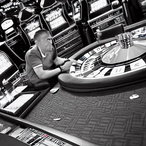 Image similar to angry man at the casino, poker, security camera footage, top diagonal view