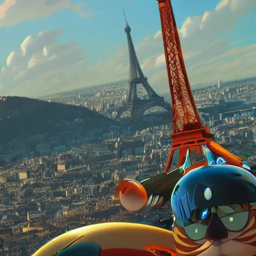 Prompt: swat kats of tbone and razor, in their plane, with eiffel tower visible in background, extremely detailed, imax movie still