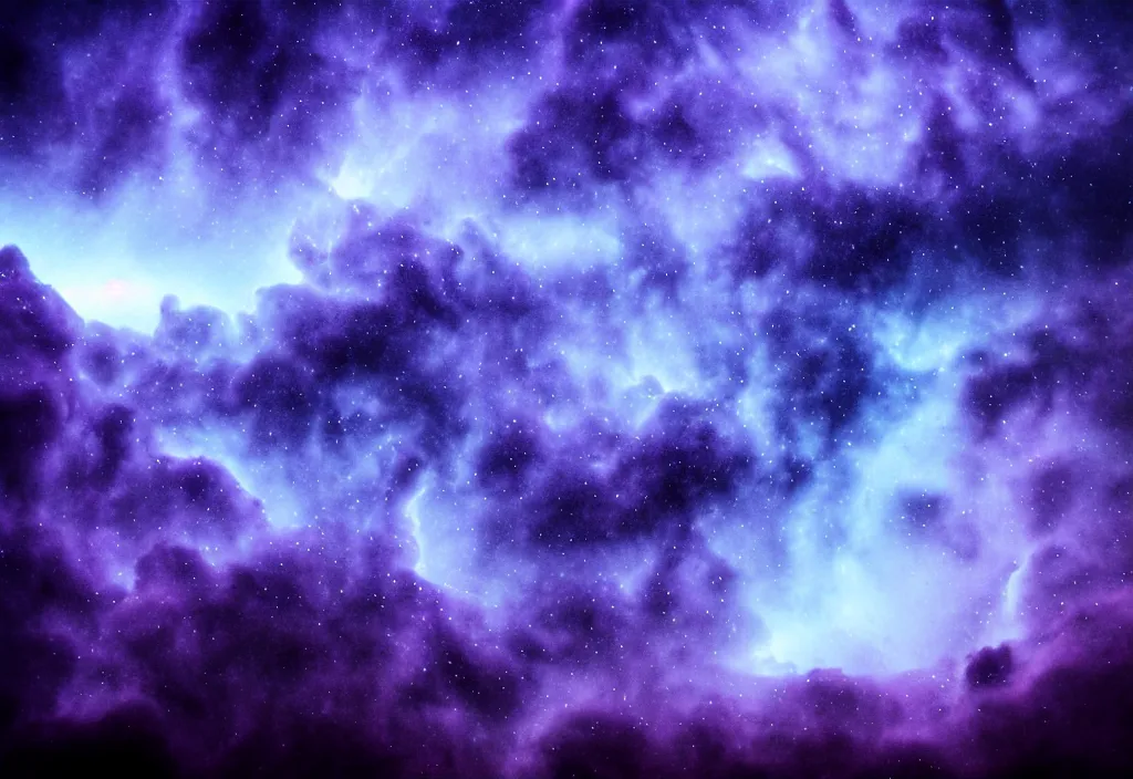 Image similar to purple color lighting storm with stormy sea close up of a pirate ship trippy nebula sky