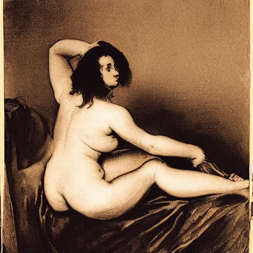 Prompt: A photograph of La Maja Desnuda by Goya