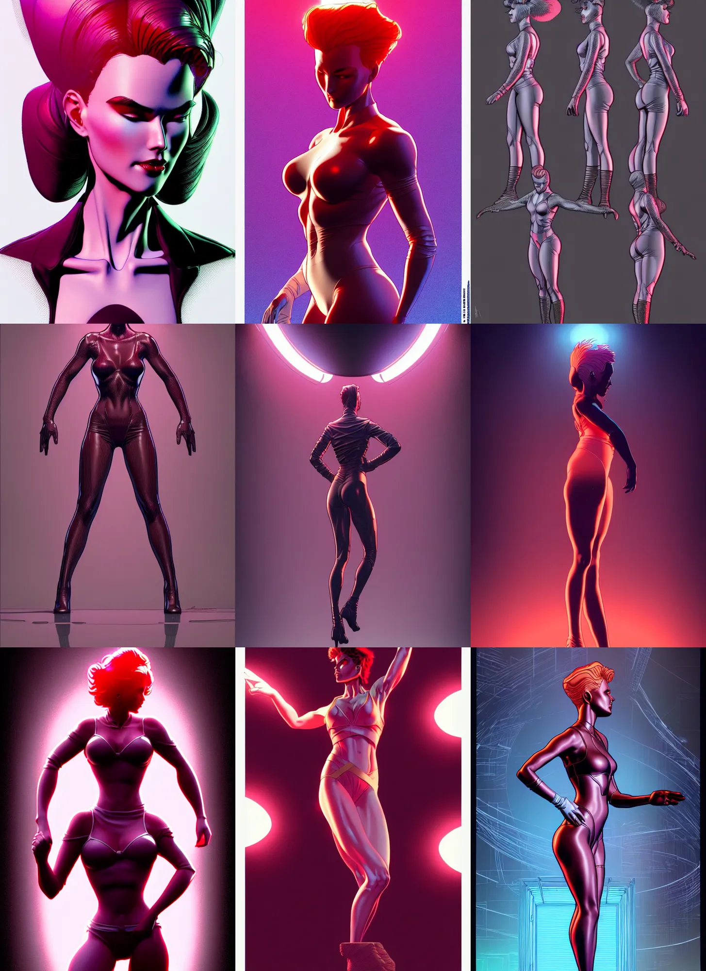 Image similar to digital concept art by artgerm moebius and laurie greasley. just one lonely namilia attctive showgirl!! full body!! future head set. contour light effect!! 8 k, black tape project show. stage light. octane render. sharp edge. ultra clear detailed