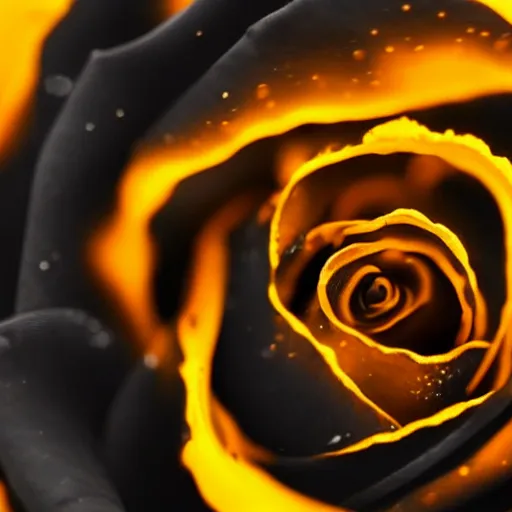 Image similar to award - winning macro of a beautiful black rose made of glowing molten magma