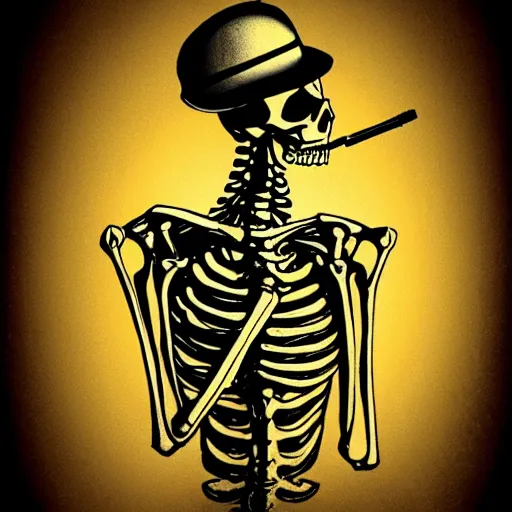 Image similar to skeleton smoking, black background, noir style