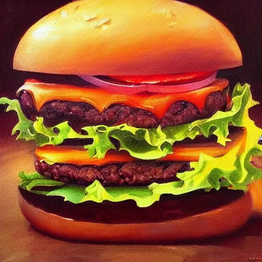 Prompt: beautiful burger painting by Shishkin