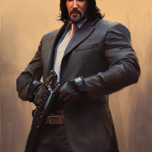 Image similar to greg manchess portrait painting of partially armored john wick as overwatch character, medium shot, asymmetrical, profile picture, organic painting, sunny day, matte painting, bold shapes, hard edges, street art, trending on artstation, by huang guangjian, gil elvgren, ruan jia, greg rutkowski, gaston bussiere