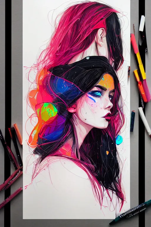 Prompt: a vibrant ultraclear sideview waist up portrait girl wearing black hoodie by conrad roset, colorful flat surreal, ethereal, intricate, sharp focus, illustration, highly detailed, digital painting, concept art, masterpiece