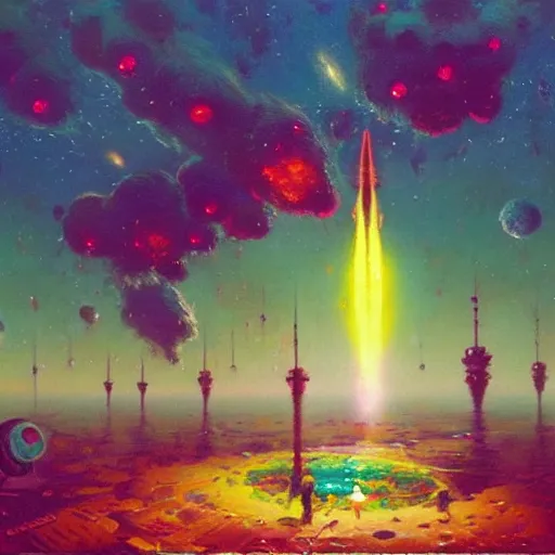 Prompt: an amazing masterpiece of art by Paul Lehr, 🚀