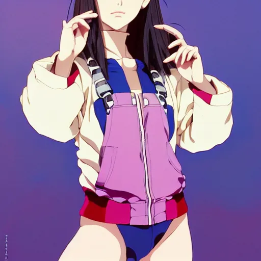 Image similar to a beautiful natalie portman as an anime boy gravure model, wearing oversized mayan bomber jacket and leotard with overalls, bulky poofy bomber jacket with mayan patterns, aztec street fashion, gapmoe yandere grimdark, trending on pixiv fanbox, painted by greg rutkowski makoto shinkai takashi takeuchi studio ghibli, akihiko yoshida