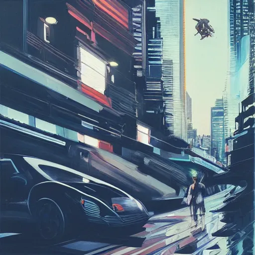 Prompt: a portrait of a rat, painting by syd mead, futuristic cityscape, dynamic angle, stage lighting