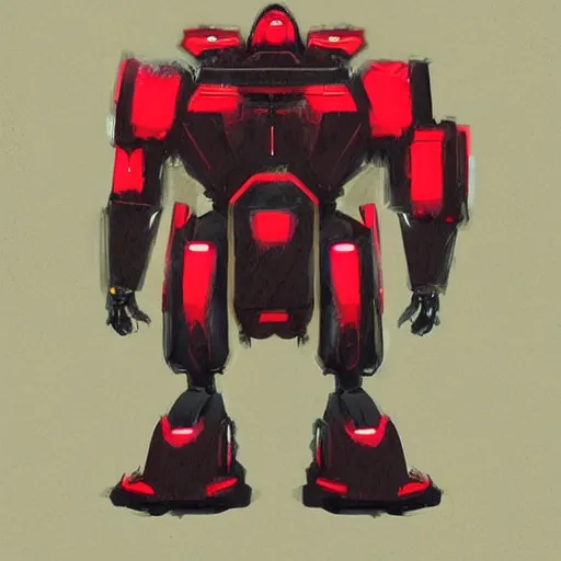 Image similar to concept art of aver sad heavy fat mech, red with a yelow star and made witth metal, looking down and bored, rain, photoshop, trending on artstation by alex ichim and evan leep and salvatorre yazzie, # mechanical design, # mecha, # digital 2 d, # character design