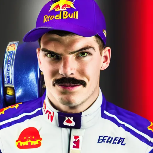 Image similar to Portrait of Max Verstappen as Waluigi, red bull, nintendo, high detail, 4k