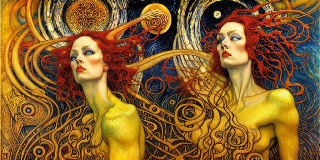 Image similar to Divine Chaos Engine by Karol Bak, Jean Delville, William Blake, Gustav Klimt, and Vincent Van Gogh, symbolist, visionary