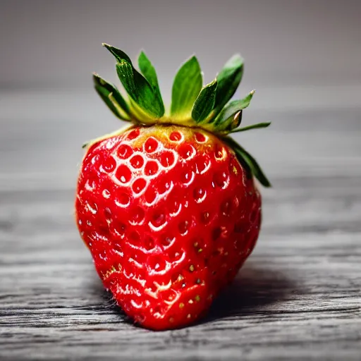 Image similar to high quality presentation photo of a strawberry painted in gold, photography 4k, f1.8 anamorphic, bokeh, 4k, Canon, Nikon