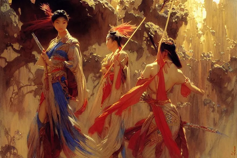 Image similar to wuxia, universe, painting by gaston bussiere, craig mullins, j. c. leyendecker