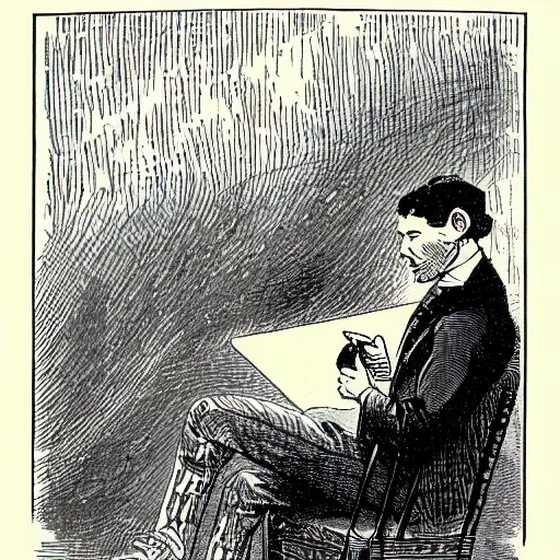 Image similar to man texting on his cell phone, 1871 Punch magazine cartoon