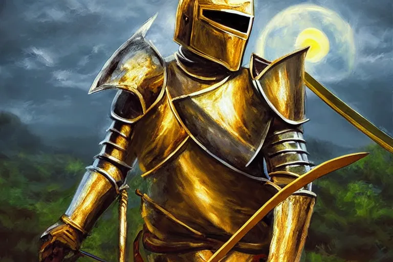 Image similar to knight, sword, fantasy, painting, ultra realistic!!!, clear weather, golden hour, sharp focus