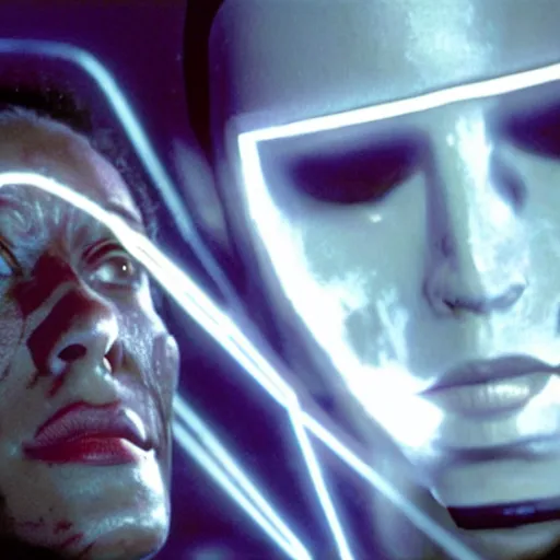 Image similar to movie still of cyborg with glowing third eye, cinematic composition, cinematic light, criterion collection, by david lynch