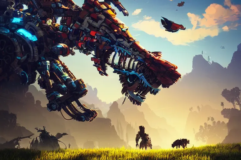 Image similar to grazer machine mecanical creature robot of horizon forbidden west horizon zero dawn bioluminiscence global illumination ray tracing hdr fanart arstation by ian pesty and alena aenami artworks in 4 k