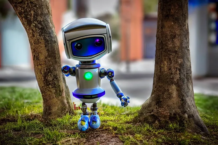 Image similar to Anime cute robot designed by Pixar, XF IQ4, 150MP, 50mm, f/1.4, ISO 200, 1/160s, natural light, Adobe Photoshop, Adobe Lightroom, DxO Photolab, Corel PaintShop Pro, rule of thirds, symmetrical balance, depth layering, polarizing filter, Sense of Depth, AI enhanced