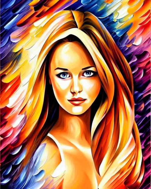 Image similar to girl artwork by leonid afremov, golden hour, illustration, highly detailed, simple, smooth and clean vector curves, no jagged lines, vector art, smooth, artstation