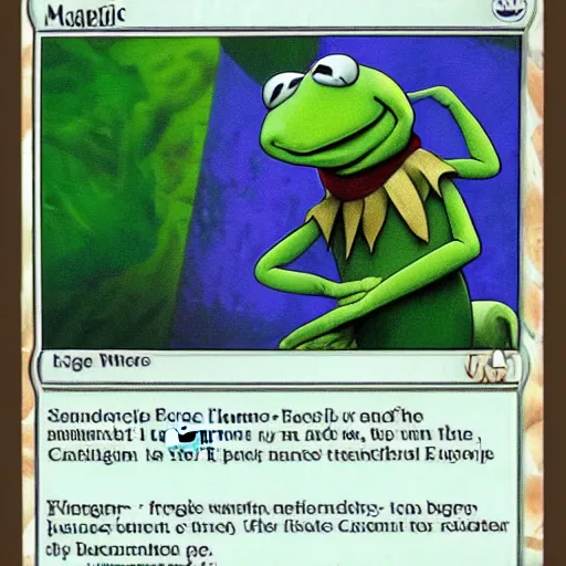 Prompt: a magic the gathering card featuring kermit the frog