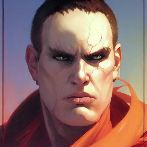 Image similar to 4k headshot portrait of Spawn from Macfarlane comics by Craig Mullins, ilya kuvshinov, krenz cushart, epic , artgerm trending on artstation by Edward Hopper and Dan Mumford and WLOP and Rutkovsky, beksinski carl spitzweg moebius and tuomas kocar, intricate artwork by caravaggio, Unreal Engine 5, Lumen, Nanite , 4K headshot of godlike clown with defined arms and open hands and bloody clothes with giant mandala wings , intricate face , flawless anime cel animation by Kentaro Miura, psychedelic , highly detailed upper body , professionally post-processed , beautiful, scary, symmetry accurate features, epic, octane rendered, anime masterpiece, accurate