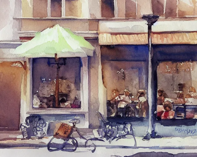 Image similar to a coffee shop watercolor illustration by dziuba evgeniya trending on artstation