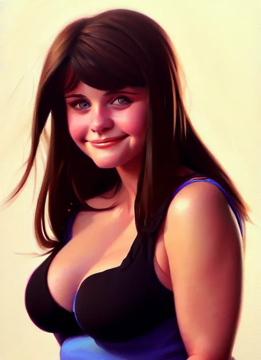 Image similar to portrait of cute 1 8 year old courtney cox as a bit chubby girl, painted by stanley artgerm, sleek curves, sharp focus, trending on artstation hq, deviantart