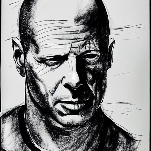 Image similar to bruce willis, ink manga drawing