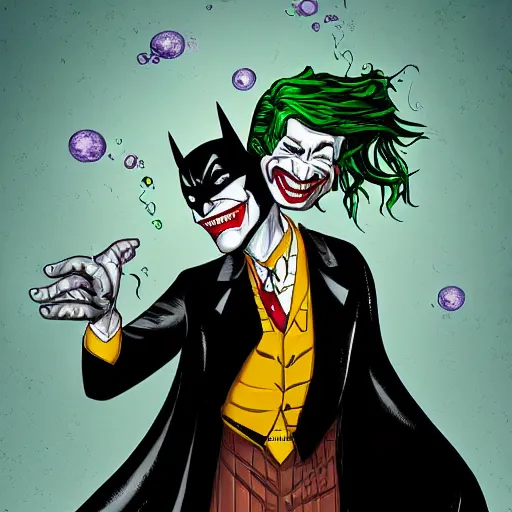 Image similar to batman dancing with the joker, highly detailed, digital art