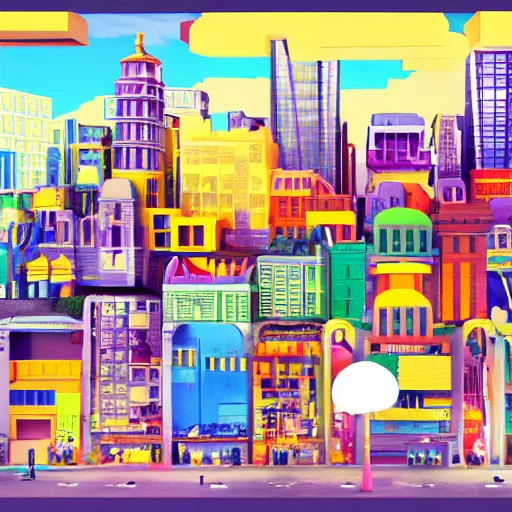 Image similar to A story book with pop up cities on its pages. 3D Render, colorful, magical.