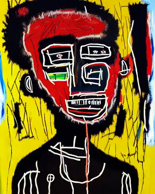 Image similar to A extremely highly detailed majestic hi-res beautiful immaculate head and shoulders award winning painting masterpiece of the face of a strong black african man by Jean-Michel Basquiat, 8k, high textures, hyper sharp, insanely detailed and intricate, super detailed, 8k HDR high quality