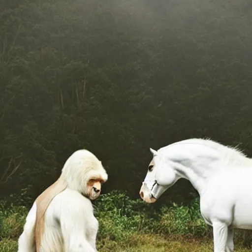 Image similar to A white ape and a black horse make up a ☯️