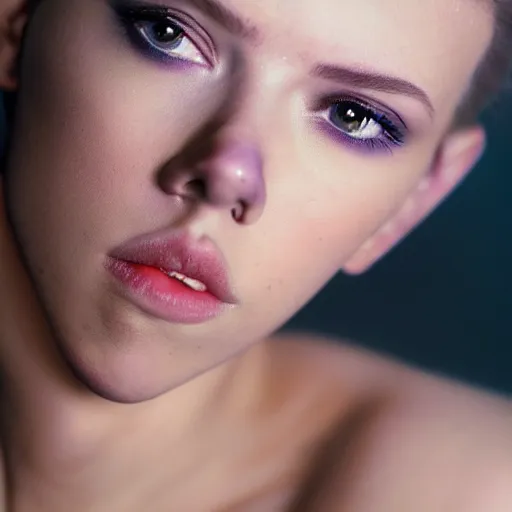 Prompt: a cyborg looking like scarlett johansson, sensual, beautiful soft light failling on her face, studio photography, nikon 3 5 mm portrait photography, ultra realistic