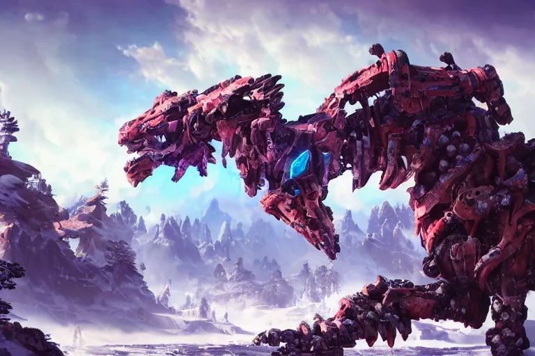 Image similar to frostclaw machine mecanical creature robot of horizon forbidden west horizon zero dawn bioluminiscence global illumination ray tracing hdr fanart arstation by ian pesty and alena aenami artworks in 4 k