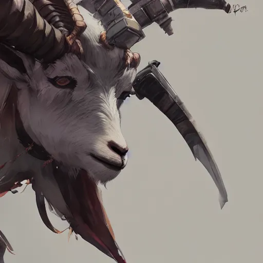 Prompt: concept art of goat, highly detailed painting by dustin nguyen, akihiko yoshida, greg tocchini, greg rutkowski, cliff chiang, 4 k resolution, trending on artstation, 8 k