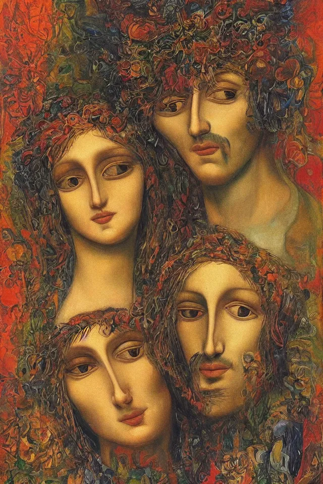 Image similar to closeup floral portrait of man and woman by wojciech siudmak and ernst fuchs, oil on canvas