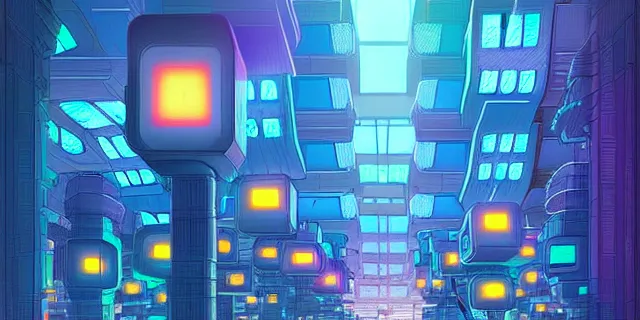 Image similar to glowing cubes, in the middle of a futuristic cyberpunk dubai city, in the art style of dan mumford and marc simonetti, atmospheric lighting, intricate, volumetric lighting, beautiful, sharp focus, ultra detailed