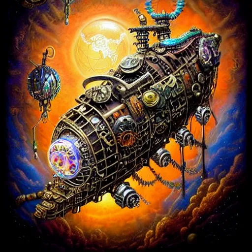 Prompt: intricate detailed post-apocalyptic futuristic jewel studded steampunk airship adorned with beautiful vivid gemstones. Lisa Frank, james gurney,dan luvisi,Petros Afshar,tim hildebrandt,liam wong,Mark Riddick,thomas kinkade,ernst haeckel,dan mumford,trending on artstation,josephine wall, WLOP ,cgsociety by Gediminas Pranckevicius, trending on cgsociety and DeviantArt