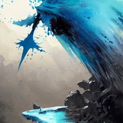 Image similar to a glaive!!! with blue water!! dripping from the top, style of greg rutkowski