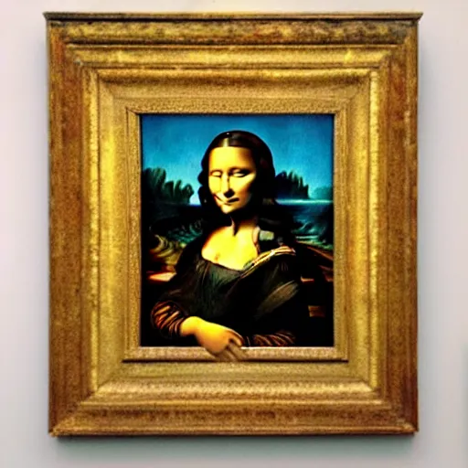 Image similar to a Mona Lisa painted by a 3 year old child with cryons,