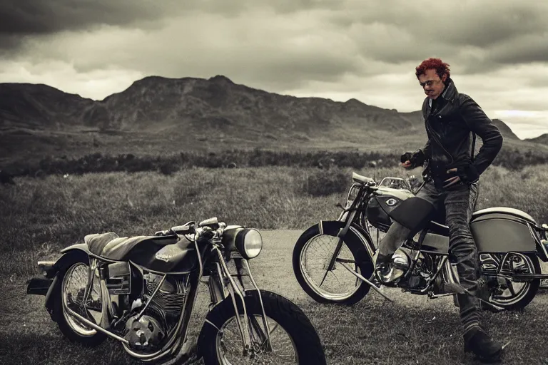 Image similar to portrait of redhead man on a motorcycle By Emmanuel Lubezki