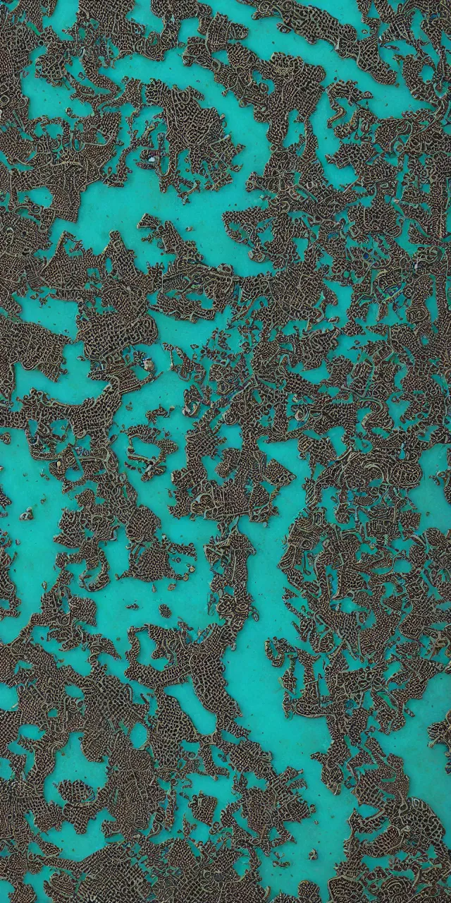 Image similar to an exquisite metallic 3 d map of a lost city of castles, black and teal, intricate, highly detailed, epic, marginalia, unreal engine