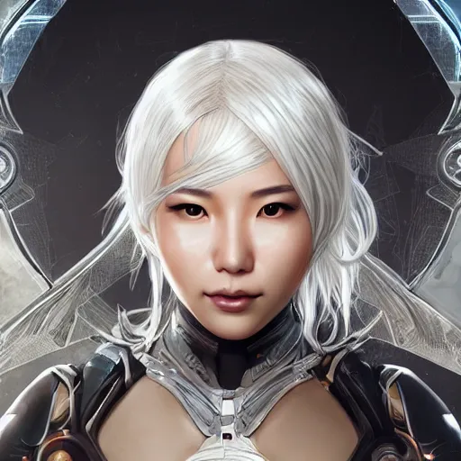 Prompt: ultra realistic illustration of cyborg song hye - kyo, warframe, intricate, nier automata, sunset, white hair, elegant, highly detailed, digital painting, artstation, concept art, smooth, sharp focus, illustration, art by artgerm and akihiko yoshida and alphonse mucha