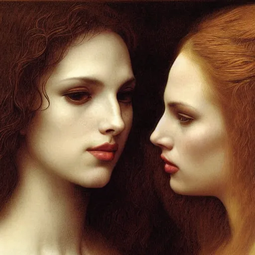 Prompt: engraving of scarlet johansson and natalie portman, by albrecht durer, tom bagshaw, jean delville, william bouguereau