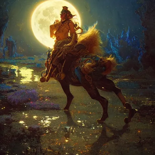 Image similar to attractive phantom on acid, fantasy, full moon in background. highly detailed painting by gaston bussiere, craig mullins, j. c. leyendecker, mid shot, 8 k realistic, cryengine, frostbite 3 engine, sharp focus