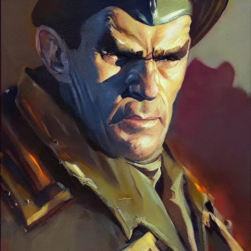 Image similar to greg manchess portrait painting of general morden from metal slug, medium shot, asymmetrical, profile picture, organic painting, sunny day, matte painting, bold shapes, hard edges, street art, trending on artstation, by huang guangjian and gil elvgren and sachin teng