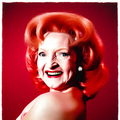 Image similar to film portrait photography of betty white as jessica rabbit, head and shoulders photography. red sequin dress. kodak ektar 4 0 0. canon f 1. 2. detailed, realistic