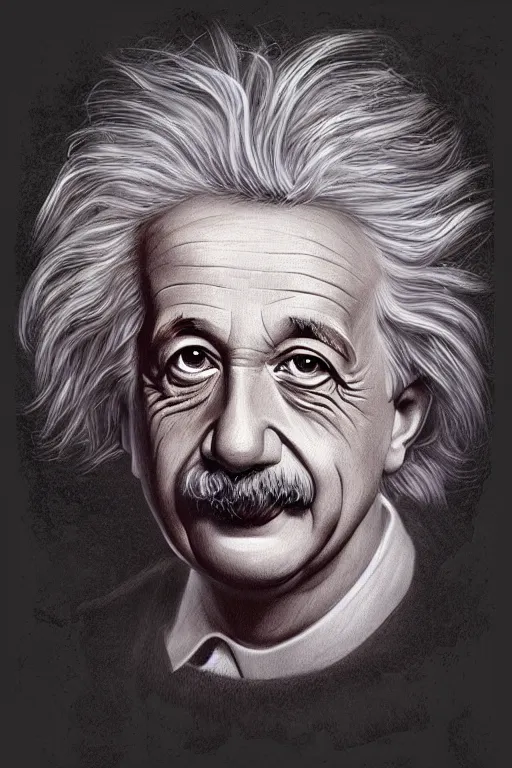 Prompt: intricate smooth color portrait of albert einstein in the style of daniel merriam, 8 k octane beautifully detailed render