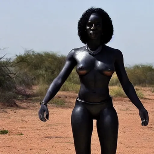 Prompt: beautiful African female cyborg with ultra realistic body sculpted by Richard Serra from Venus
